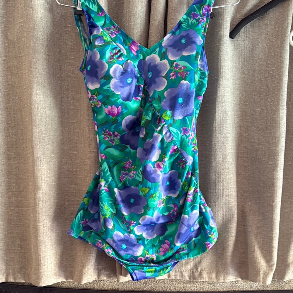 Jantzen Floral Blue and Green One Piece Swimsuit with Vintage Retro 10